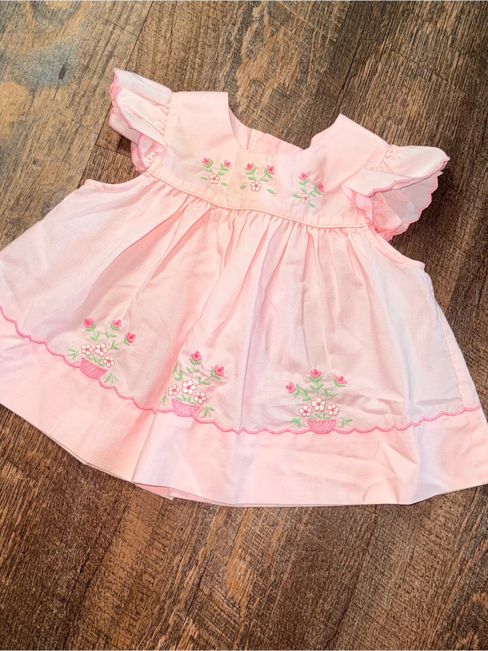 Vintage girls Pink Embroidered Baby Dress Floral  3-6 month